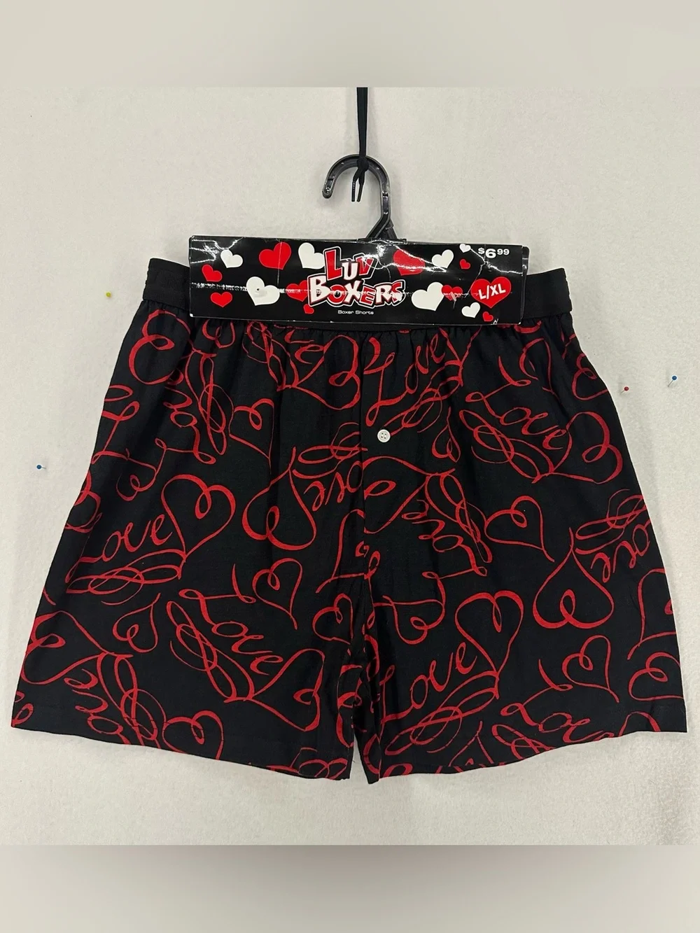 Luv Boxers Love Heart Print Boxer Shorts Black Red L/XL NWT Valentine’s